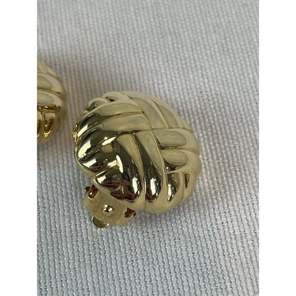 Vintage Clip On Gold Tone Basket Weave Earrings 80s 90s Rubbed - Picture 3 of 8